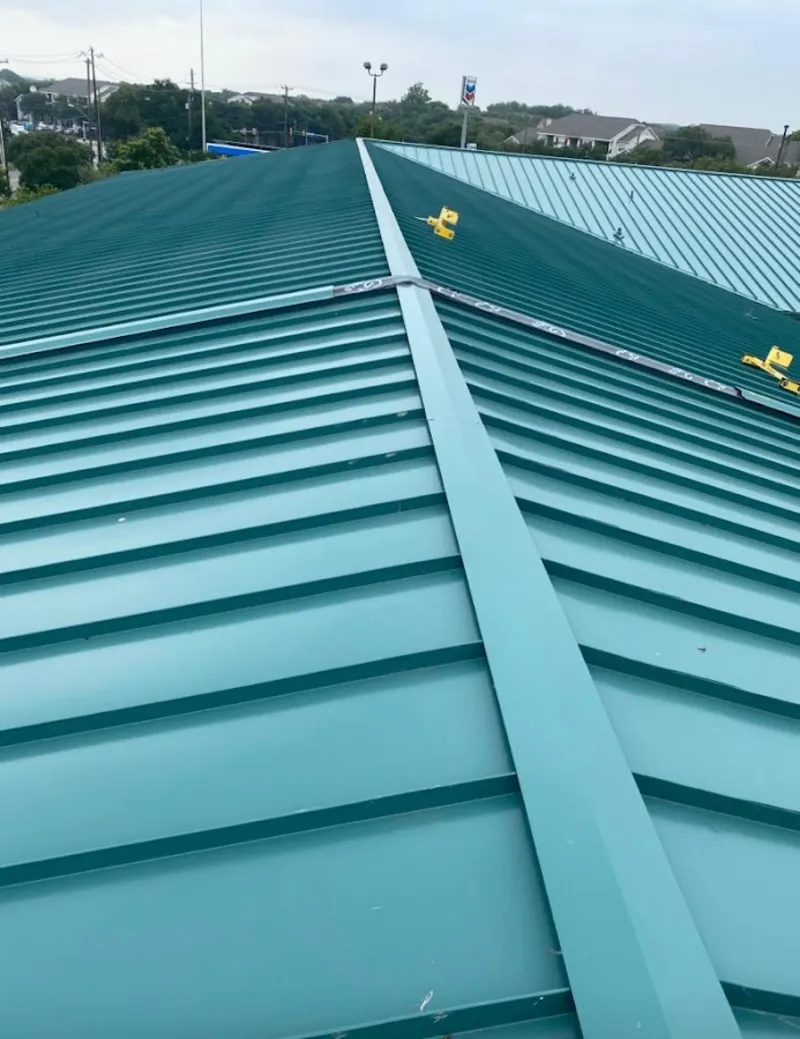 Green commercial metal roof ridge and valley for Metal Roof Repair in Sweden